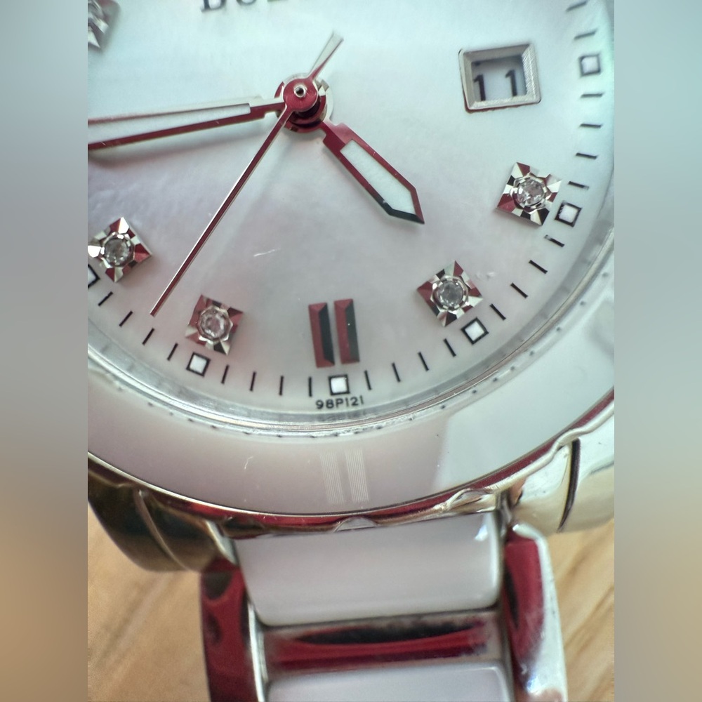 Bulova ladies silver tone white ceramic diamond watch NEW BATTERY - Picture 9 of 11
